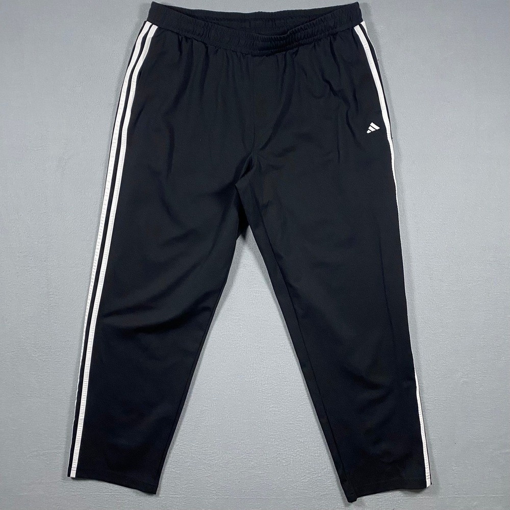 Adidas Mens Black White Threeโ Stripe Athletic Track Pants Elastic Waist XL